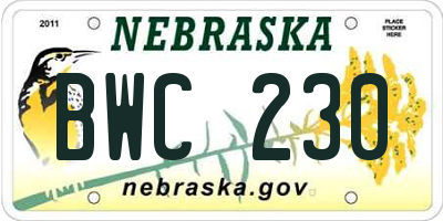 NE license plate BWC230