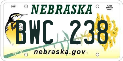 NE license plate BWC238