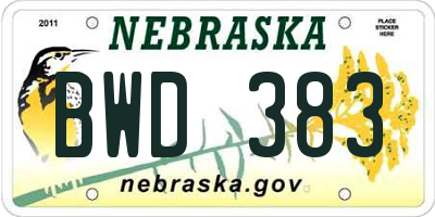 NE license plate BWD383