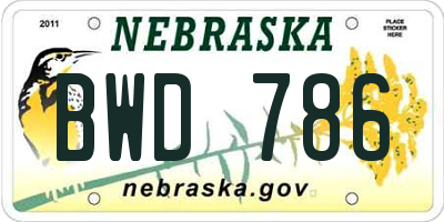 NE license plate BWD786