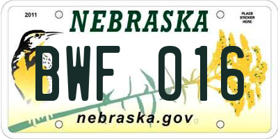 NE license plate BWF016