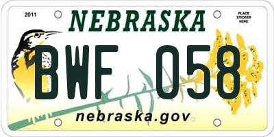 NE license plate BWF058