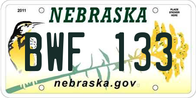 NE license plate BWF133