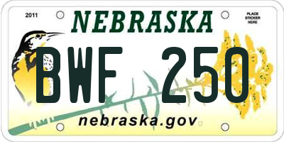 NE license plate BWF250
