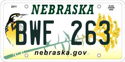 NE license plate BWF263