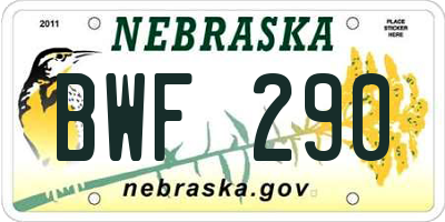 NE license plate BWF290