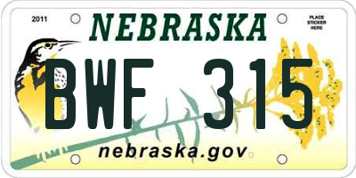 NE license plate BWF315