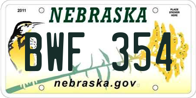 NE license plate BWF354
