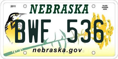 NE license plate BWF536