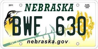 NE license plate BWF630