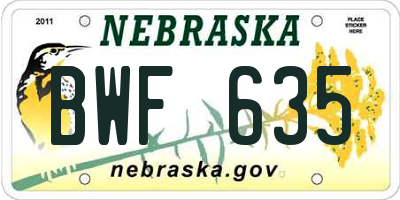 NE license plate BWF635