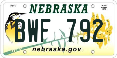 NE license plate BWF792