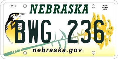 NE license plate BWG236