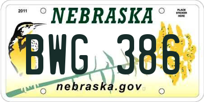 NE license plate BWG386