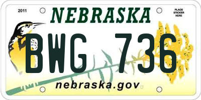 NE license plate BWG736