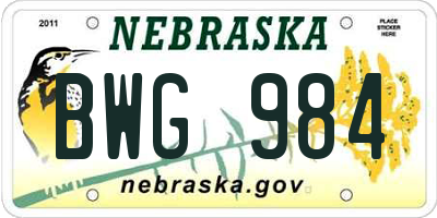 NE license plate BWG984