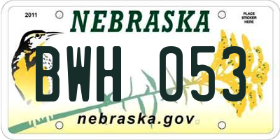 NE license plate BWH053