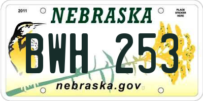 NE license plate BWH253