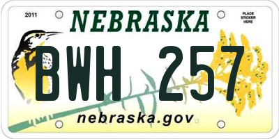 NE license plate BWH257