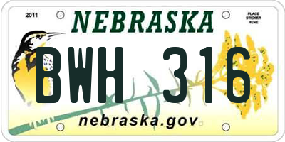NE license plate BWH316