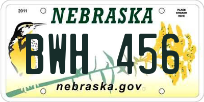 NE license plate BWH456