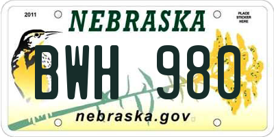 NE license plate BWH980