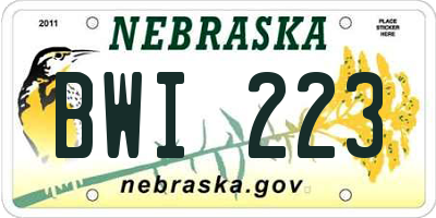 NE license plate BWI223