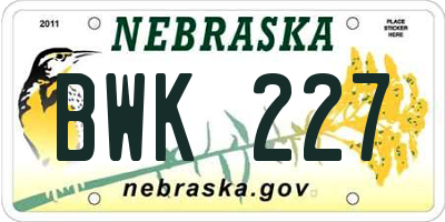 NE license plate BWK227