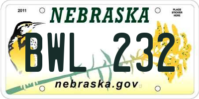 NE license plate BWL232
