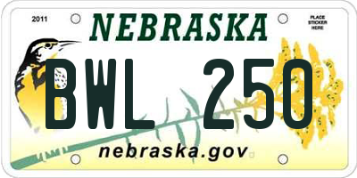 NE license plate BWL250