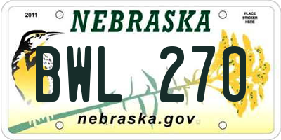 NE license plate BWL270