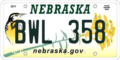 NE license plate BWL358