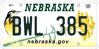 NE license plate BWL385