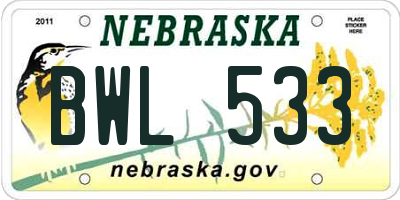 NE license plate BWL533