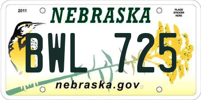 NE license plate BWL725