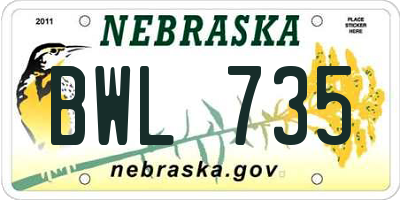 NE license plate BWL735