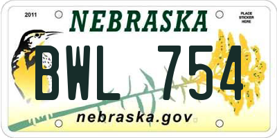 NE license plate BWL754