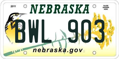 NE license plate BWL903