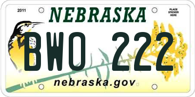 NE license plate BWO222