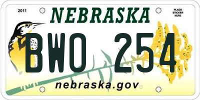 NE license plate BWO254