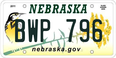 NE license plate BWP796