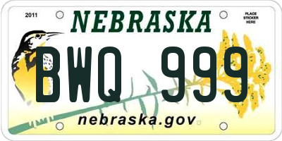 NE license plate BWQ999