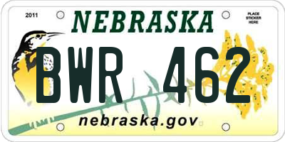 NE license plate BWR462