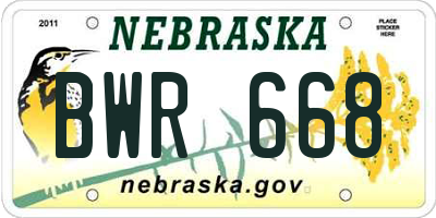 NE license plate BWR668