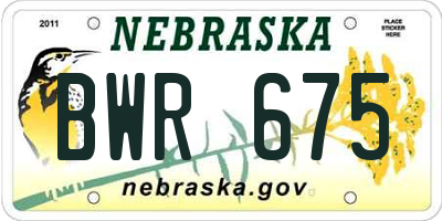 NE license plate BWR675
