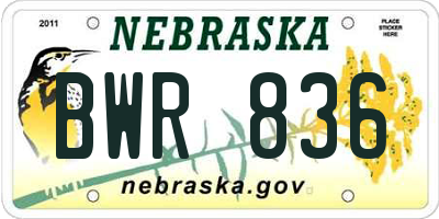 NE license plate BWR836