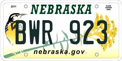 NE license plate BWR923