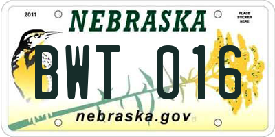 NE license plate BWT016