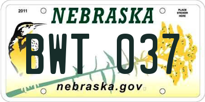 NE license plate BWT037
