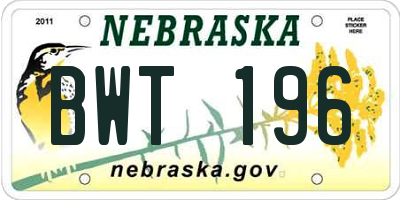 NE license plate BWT196